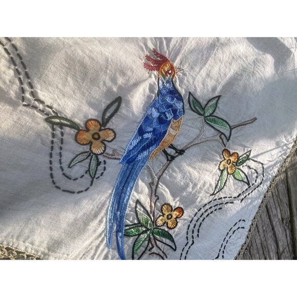 Arts & Crafts Linen Embroidery Table Runner Dresser Scarf Set Bird Of Paradise - Picture 14 of 16